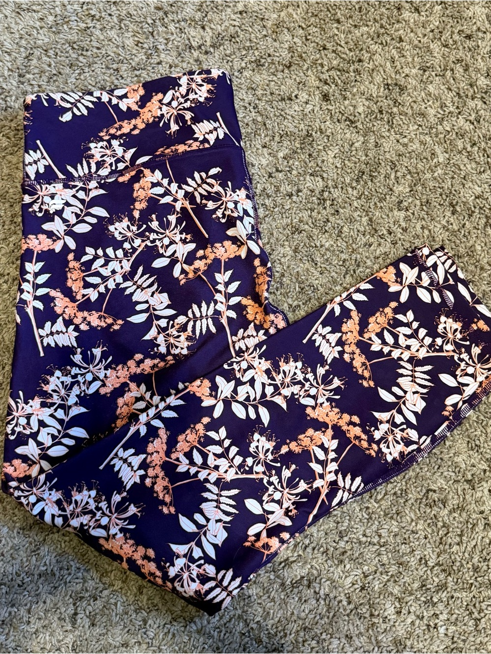 Floral Print High-Waist Leggings - Purple & Peach